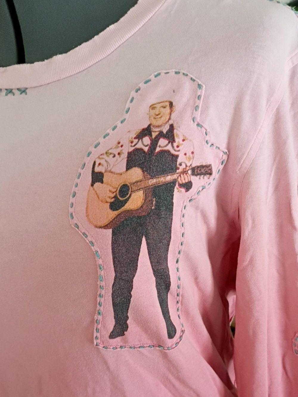 Double D Ranch Pink Long Sleeve T-shirt With Country Western Star Patches Size M - Picture 2 of 9